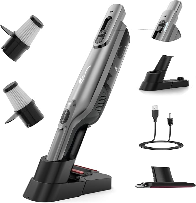 Cordless Handheld Vacuum, Lightweight Portable Hand Vacuum Cleaner with LED Light,Rechargeable Hand Held Vacuum with One-Touch Empty, Powerful Suction for Office, Home,Car,Gray