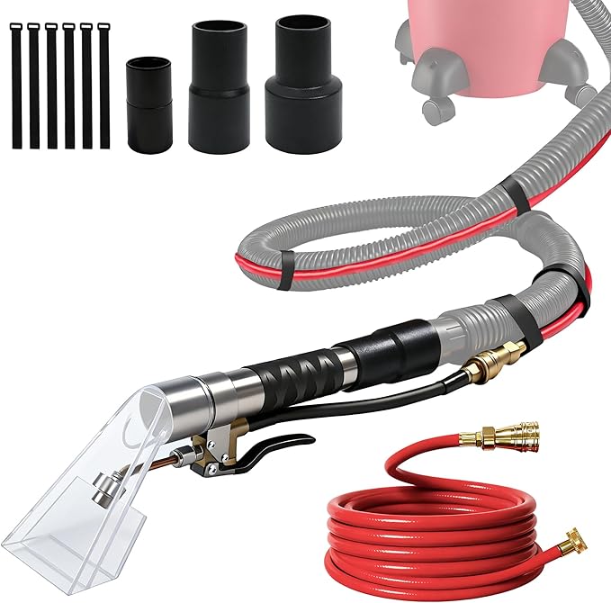 Happy Tree Universal Fit All Brands' Shop Vac Extractor Hose Kit Adapter Wet-dry Extraction Accessory for Upholstery & Carpet Cleaning Auto Detailing Wet Vaccum Accessories with 25 Feet Water Hose