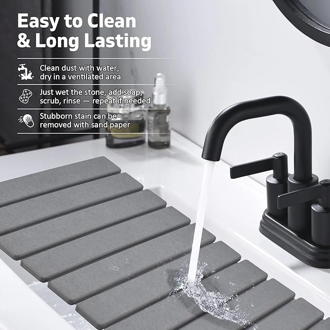 Large Stone Dish Drying Mats for Kitchen Counter, 24"(L)×16"(W) Collapsible Quick Dry Dish Drying Mat, Eco-Friendly Absorbent Diatomaceous Earth Mat for Dishes Bottles Cups, Match Any Countertop