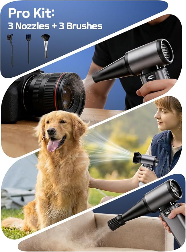 130000RPM Compressed Air Duster, Rechargeabler air Duster with Brushless Motor, 5-Gear Adjustable & 2.5H Fast Charge, Electric Cordless Air Blower for Computer, Car and Indoor Cleaning——Black
