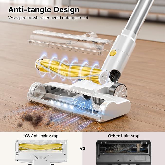 Cordless Vacuum for Home, Powerful Stick Vacuum Cleaner with Rechargeable Battery, 6-in-1 Lightweight Handheld Vacuum, 45 Mins Runtime for Hardfloor & Carpets Pet Hair
