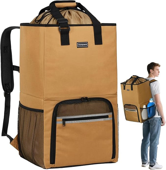 Vorspack Laundry Bag Backpack - Extra Large Laundry Bags with Shoulder Straps Heavy-duty 2 in 1 Laundry Hamper Basket for College Dorm Camp Laundromat Room Essentials - Khaki