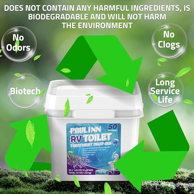 PAULINN RV Toilet Treatment Drop Ins, 50 Packs Septic Tank Treatment Pods Holding Tank Deodorizer for RV Black & Grey Water Tank Camper Marine Boat Camping, Lavender