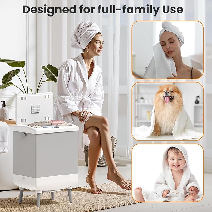 Electactic Towel Warmer for Bathroom, 35L Foldable Hot Towel Warmer Bucket with 24H Timer, Heat&Dryer 2 in 1 Blanket Warmer with 2 Hanging Hooks, Fits 3 Oversized Towels or 2 Bathrobes for Home & Spa