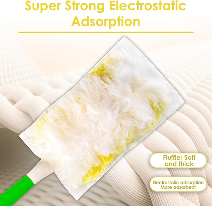 24 Count Feather Duster Refills for Swiffer Dusters Handle, 180 Degree Multi-Surface Duster Refill Kit with 1 Extra Handle, Disposable Dust Removal Brush Heads for Electronics Furniture, Car Interior