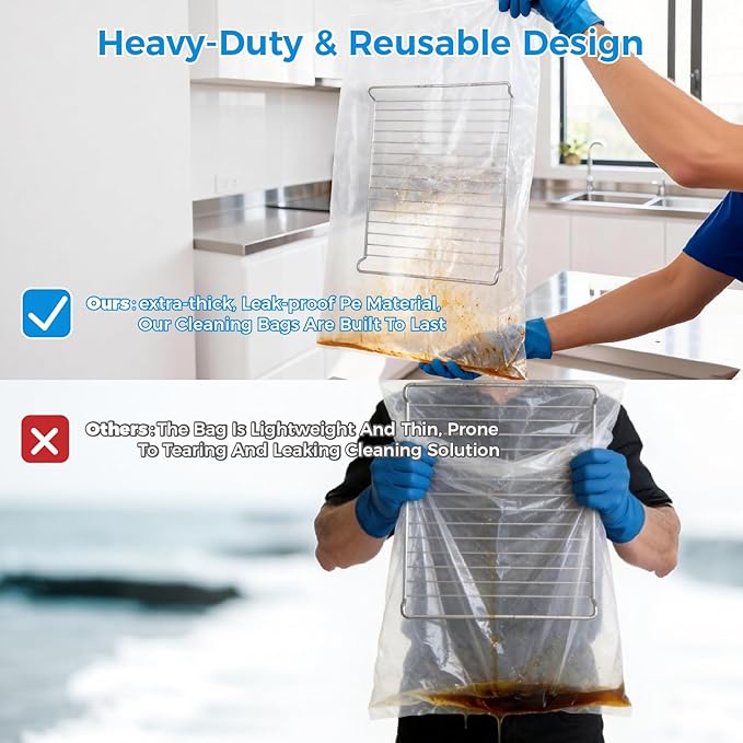 4 Pack Extra Large Oven Rack Cleaning Bags (31.4''X39.3'') – Heavy Duty Reusable Deep Soak Bags for BBQ Grill, Easy Oven Rack Cleaner for Home Kitchen, Removes Grease & Grime