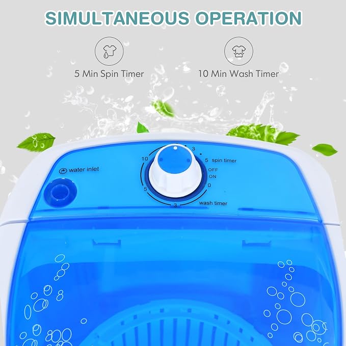 Mini Portable Washing Machine, 5.5 LBS Capacity Washer Machine and Spinner Combo with Spin Tub & Drain Hose, Small Semi-automatic Portable Washer for Apartment Dorm RV (Blue)