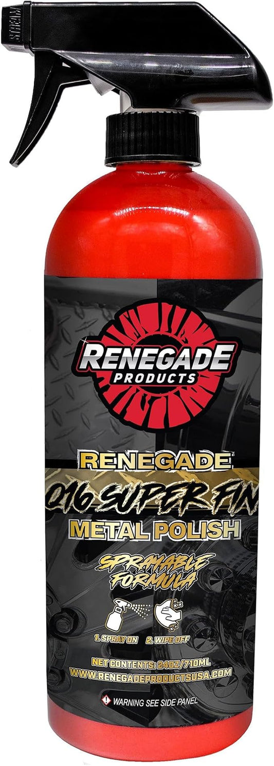 Renegade Products USA | Q16 Extra Fine Sprayable Metal Polish - High-Gloss Finish for Aluminum, Stainless Steel, & More - 16 oz