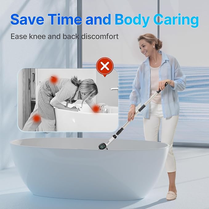 Electric Spin Scrubber-Highyes Cordless Cleaning Brush-Shower Scrubber with 7 Replaceable Brush Heads-Bathroom Scrubber with Detachable Long Handle