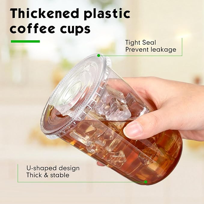 Ziliny 25 Set Clear Plastic Cups with Lids and Straws, Disposable Iced Coffee PET Cups for Drinking Cold Beverage Juice Parfait Smoothie Milkshake Coffee Shops Party Supplies (16 oz)