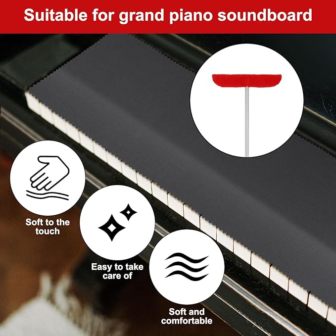 5pcs Grand Piano Soundboard Cleaning Tools, Includes Big & Small Brush Head Cleaning Tool Extension Rod Soft Fiber Polish Cloth, Piano Cleaner Kit (Black, Soundboard Dust Cover)