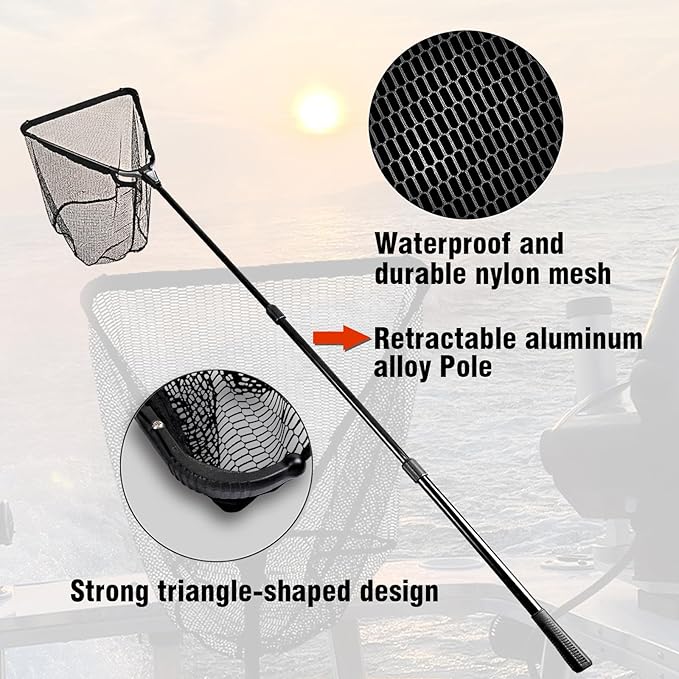 Fiblink Folding Aluminum Fishing Landing Net Fish Net with Extending Telescoping Pole Handle