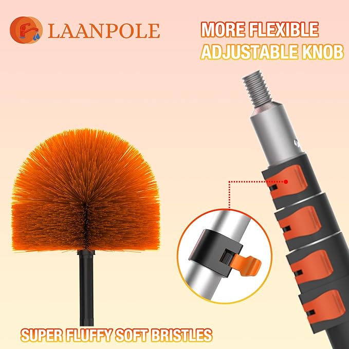 LAANPOLE 12FT Cobweb Duster with Extension Pole, Spider Web Brush for Cleaning Extendable, Professional Ceiling and Corner Dusters for Outdoor Indoor Use