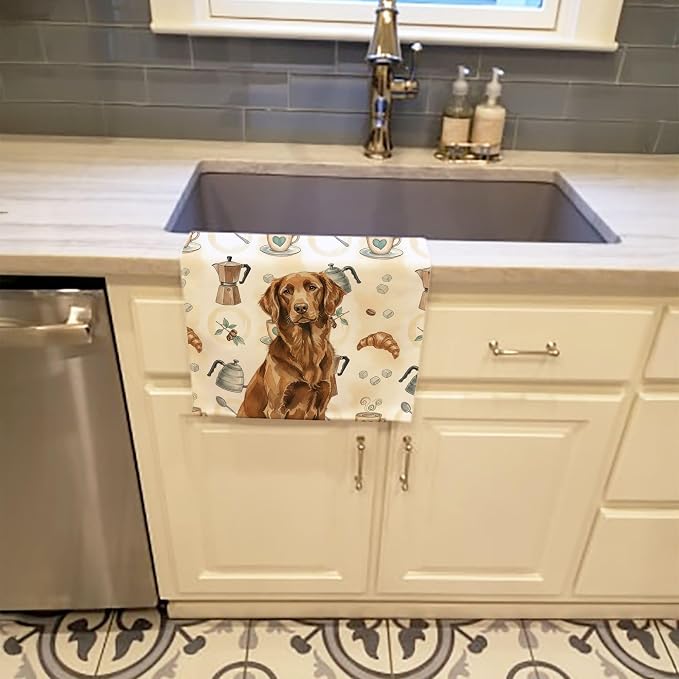 Caroline's Treasures Liver Flat-Coated Retriever Coffee Bar Kitchen Towel Velour Plush Front and Cotton Loop Back Machine Washable