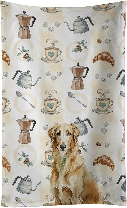 Caroline's Treasures Wheaten Scottish Deerhound Coffee Bar Kitchen Towel Velour Plush Front and Cotton Loop Back Machine Washable