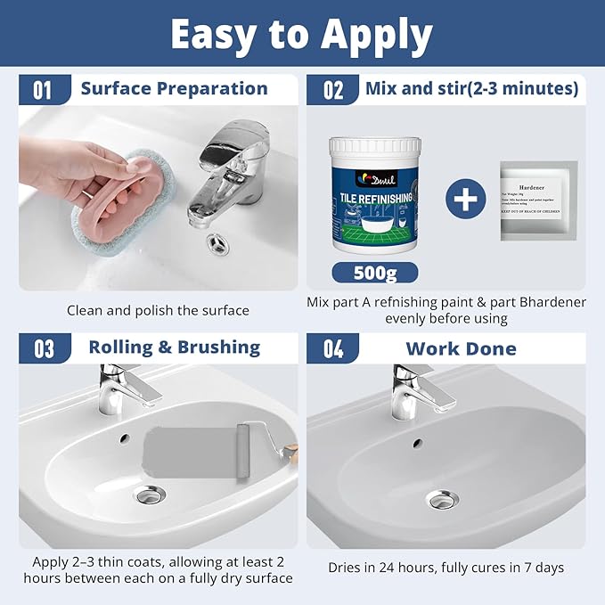 DWIL Tub Paint, Tub and Tile Refinishing Kit with Tools, White Bathtub Paint Water Based &Low Odor, Easy to Use for Sink Bathroom Shower, Semi-Gloss White, 25-30sq.ft