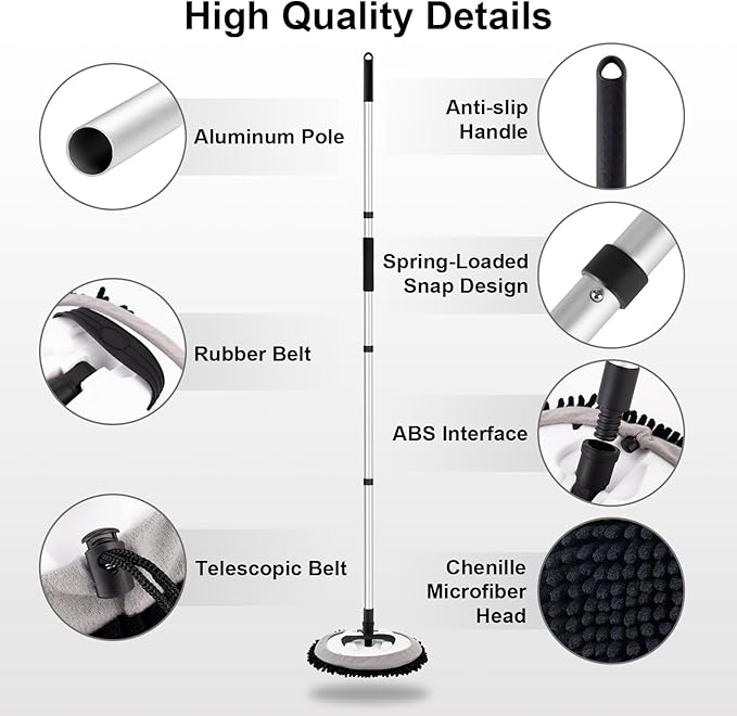 Ordenado 62" Car Wash Brush Kit Mitt Mop Sponge with Long Handle Chenille Microfiber Car Cleaning Brush Kit, Car Wash Brush with Long Handle, Soft Bristle Car Cleaning Brush