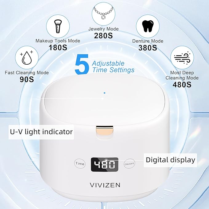 Ultrasonic Retainer Cleaner, Sonic Dental Cleaning Pod, Portable 30W/45kHz Machine for Dentures, Aligners, Braces, Mouth Guards, Jewelry, for All Dental Appliances (White)