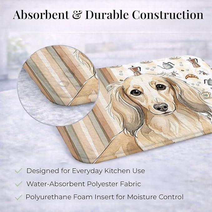 Caroline's Treasures Longhaired Cream Dachshund Coffee Bar Dish Drying Mat Absorbent Dish Drying Mat Pad for Kitchen Counter Dish Drainer Mat for Countertop, 14 x 21", Multicolor