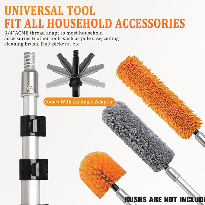 20FT Reach Telescopic Extension Pole, 3-12FT Multi-Purpose Extendable Pole with Universal Twist-on Metal Tip, Lightweight Sturdy Aluminum Paint Roller Extension Pole for Dusting Painting Cleaning