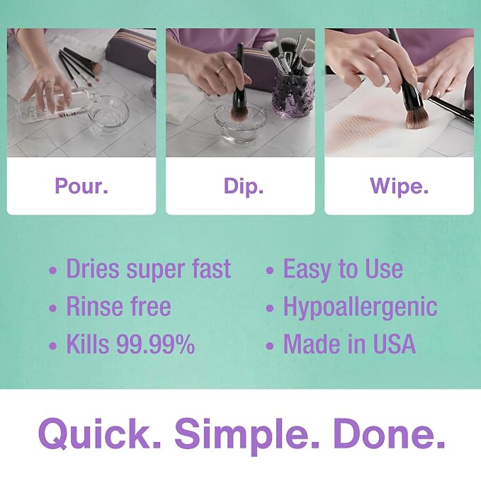 Liquid Makeup Brush Cleaner Solution | Rinsless, Quick Drying, Hydrating, Fragrance Free | for Natural and Synthetic Make-up Brushes (4 Fl oz)