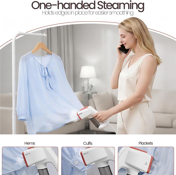 Vacuum Steamer for Clothes, 2000Pa&3600Pa Suction Handheld Clothes Steamer,2 in 1 Portable Travel Steamer for Clothes,Garment Steamer With 122ml Water Tank (for 110-120V) (Pearl White)