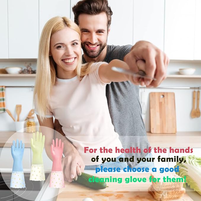 KAQ Dishwashing Cleaning Gloves 6 Pairs - Reusable Rubber Gloves Non-Slip Laundry Kitchen Gardening Household Gloves