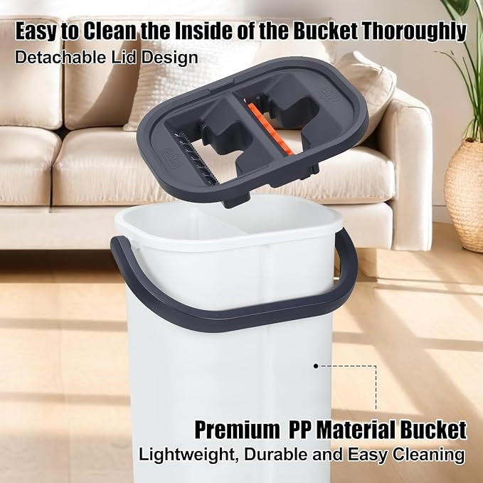 16 Inch Dual-Bucket Spin Mop Set, ， Hands-Free Wringing System，360° Rotating Flat Mop with Separate Clean & Dirty Water, Aluminum Alloy Head & 8 Microfiber Pads