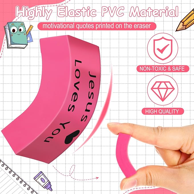 Resurhang 180 Pcs Erasers Bulk for Kids Inspirational Pencil Erasers Bulk for Drawing Motivational Big Eraser School Supplies for Classrooms Back to School Office (Jesus Loves You,Multicolor)