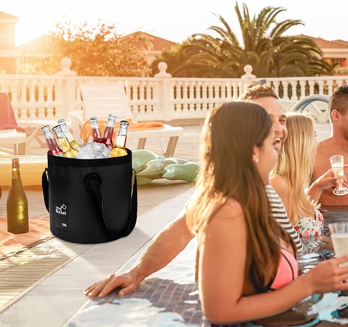 20L 3 Pack Collapsible Bucket, Foldable Water Bucket with Handles, Portable Camping Buckets for Fishing, Hiking, Cleaning, Outdoor & Travel Use (Black)