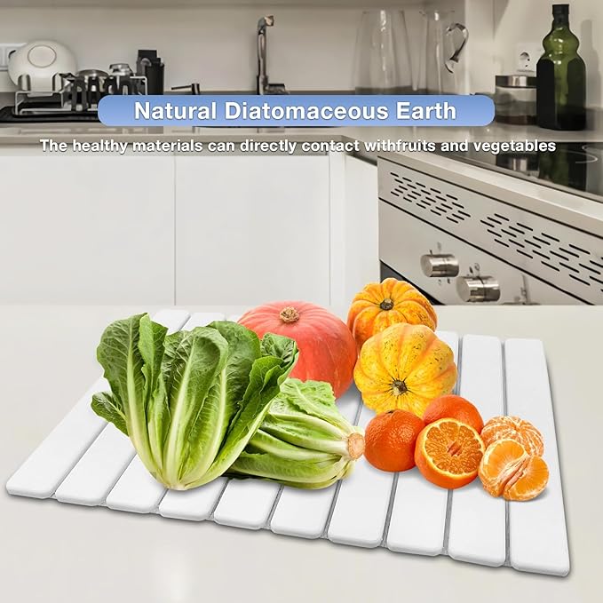 RAIN SPIRIT Large Stone Dish Drying Mat for Kitchen Counter, Absorbent Diatomaceous Earth Bath Mat ,Quick Dry Stone Drying Mat Foldable for Dishes Bottles Cups,white