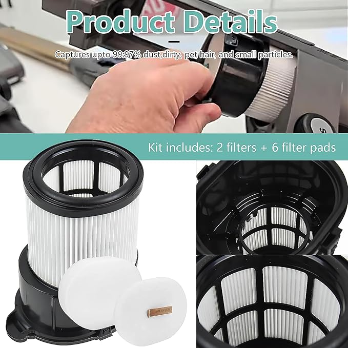 Replacement Accessories Compatible with Shark IP3251 IP1251 IP3253 Cordless Vacuum Cleaner (1 roller brush + 2 filters + 6 filter pads)