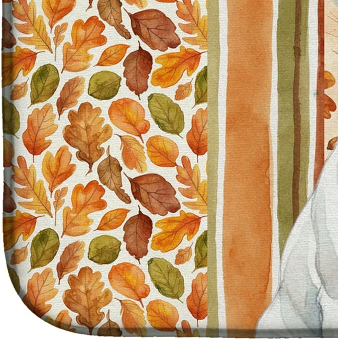 Caroline's Treasures White Miniature Bull Terrier Heirloom Fall Dish Drying Mat Absorbent Dish Drying Mat Pad for Kitchen Counter Dish Drainer Mat for Countertop, 14 x 21", Multicolor