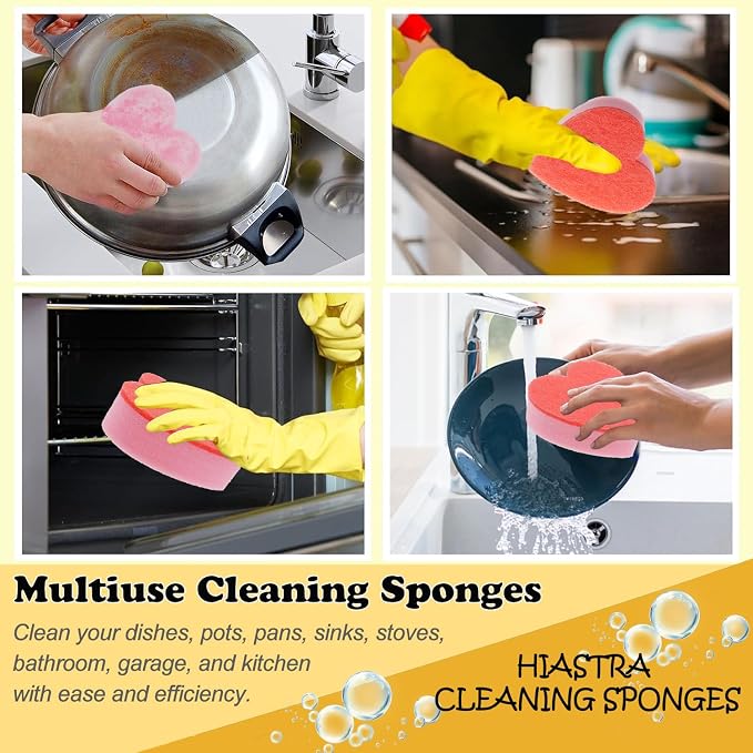 Heart Shaped Non-Scratch Scrub Sponge, Dual-Sided Cleaning Kitchen Sponge and Scrubber for Washing Dishes, Pots & Pans and Household Cleaning Supplies, 20 Pcs Scrubbing Sponges