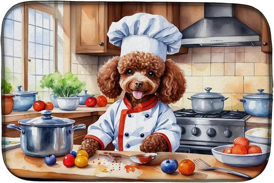 Caroline's Treasures DAC6305DDM Chocolate Poodle The Chef Dish Drying Mat Absorbent Dish Drying Mat Pad for Kitchen Counter Dish Drainer Mat for Countertop, 14 x 21", Multicolor