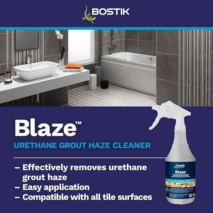 Bostik BLAZE Ready-to-Use Professional Grade Urethane Grout Haze Floor & Surface Cleaner | For Use on Ceramic, Porcelain, Metal, Glass, Marble, Granite, & Other Tile Types | 1 x 24oz Spray Bottle