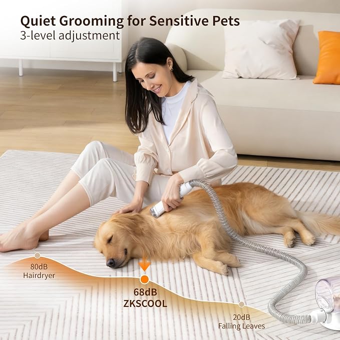 Dog Grooming Vacuum, 13000Pa Powerful with 1.5L Cup 6 in 1 Pet Electric Grooming Vacuum for with Hair Clipper & Shedding Brush, Low Noise, 3 Suction Levels for Thick Hair Cats & Dogs