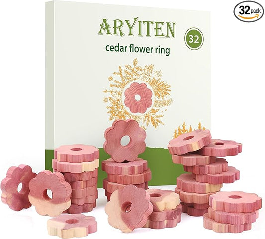 Aryiten Cedar Blocks for Clothes Storage, 32 Pack Cedar Rings, Aromatic Scent Cedar Planks for Clothes Storage Closets Clothes Hangers and Drawers Freshener Protection & Control
