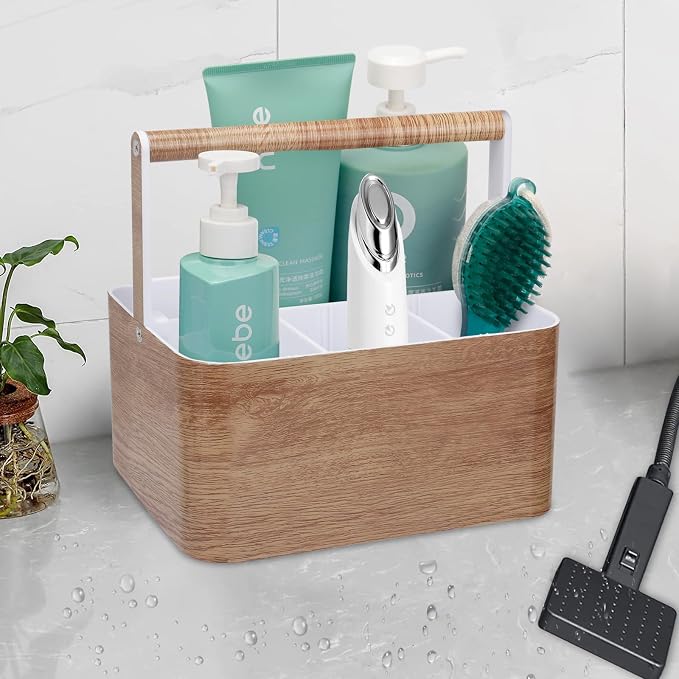 BYUNER Plastic Shower Caddy Dorm: Portable Bathroom Caddy Organizer for College with Handle and Adjustable Divider, Utility Hard Shower Basket Bin Tote for Toiletry,Shampoo,Soap,Cleaning Product