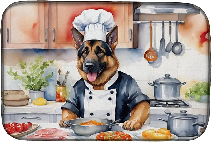Caroline's Treasures DAC6253DDM German Shepherd The Chef Dish Drying Mat Absorbent Dish Drying Mat Pad for Kitchen Counter Dish Drainer Mat for Countertop, 14 x 21", Multicolor