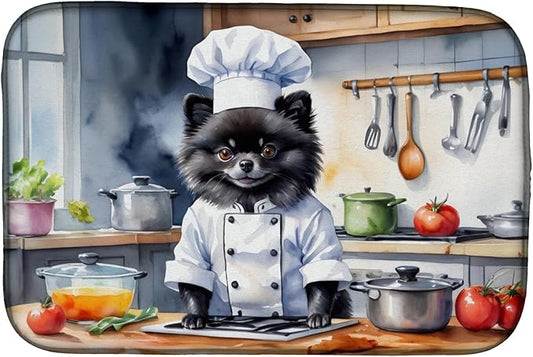Caroline's Treasures DAC6300DDM Pomeranian The Chef Dish Drying Mat Absorbent Dish Drying Mat Pad for Kitchen Counter Dish Drainer Mat for Countertop, 14 x 21", Multicolor
