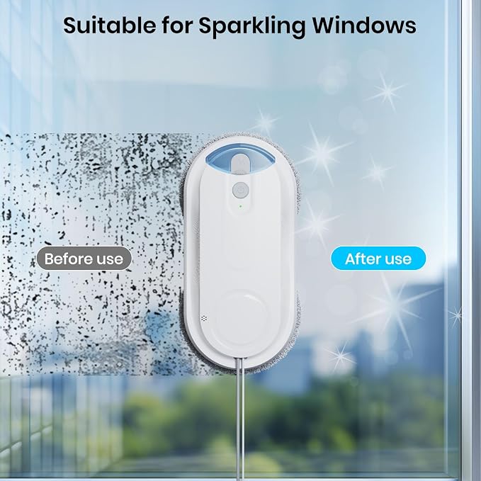 KKI Window Cleaning Robot, Auto Window Cleaner Robot, Dual Spray, Max 3200Pa, AI Path Planning & Edge Detection, Remote Control for High-Rise Windows Outside/Inside,8 Cloths, X3 (White)