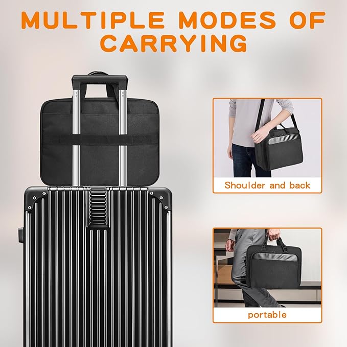 Double-Layer Portable Mobile Printer Storage Bag with 16.14 in Compatible with HP Tango/Tango X, HP Officejet 250/200 Printer Carrying Case with Laptop Layer, Shoulder & Trolley Strap