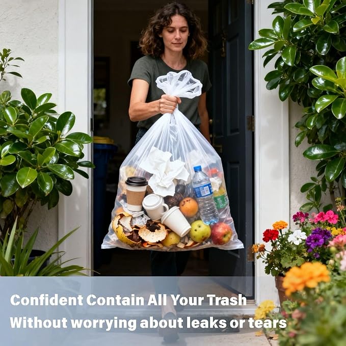 30 33 35 Gallon Clear Trash Bags, 250 Count High Density Garbage Bags, Made in USA, Recycling Trash Can Liners, Puncture-Resistant Plastic Waste Bags for Kitchens Yards Offices Commercial