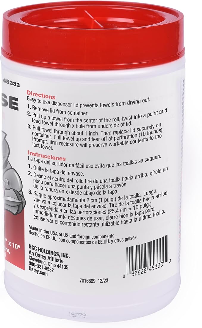 Oatey Hercules 12 in. x 10 in. Multi-Purpose Jobsite Wipes, Dispenser Tub of 70 Towels 45333-1 Each