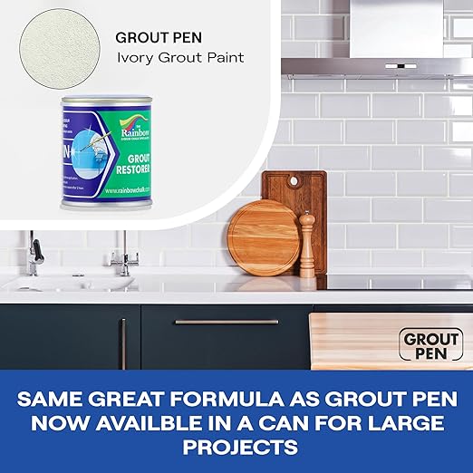 Grout Pen Ivory Grout Paint: Waterproof Tile Paint Grout Refresh Restorer for Floor, Kitchen & Bathroom Shower Tiles - Ivory - Can Size for Larger Projects - 125ml (4.2oz)