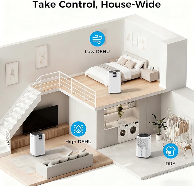4000 sq.ft Dehumidifier for Basement, Trazico 45 Pint Dehumidifiers for Home with Drain Hose, Smart Humidity Control, 24H Timer, Auto Defrost, Ideal for Large Room, Bathroom, Bedroom, Garage, Black