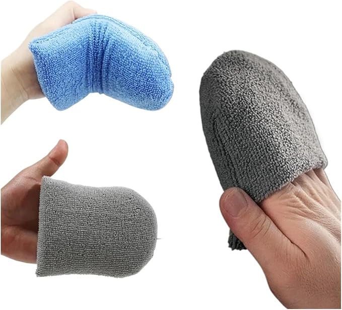 2/4pcs Soft Microfiber Car Waxing Applicator Mitts Polishing Sponge Finger Wax Foam Washing Pad Auto Detailing Cleaning Tools(Blue 2pcs)