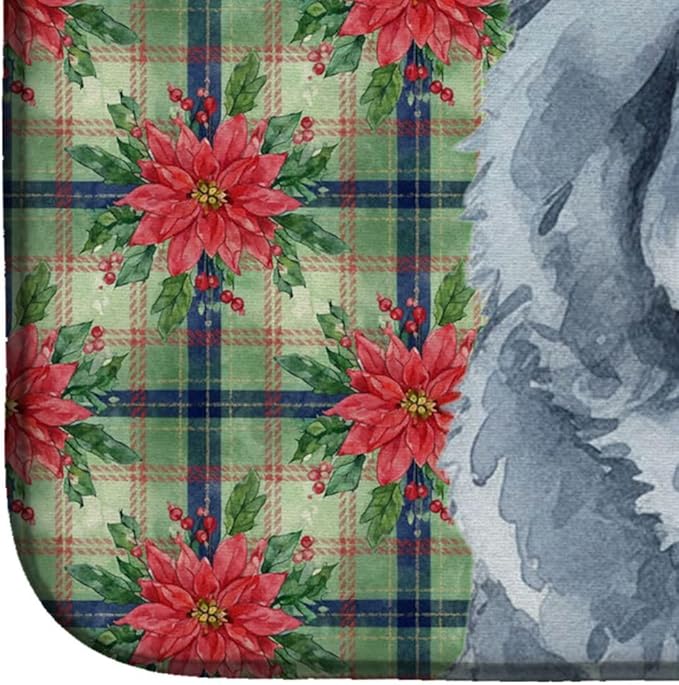 Caroline's Treasures Blue Chow Chow Christmas PoinsettIas Dish Drying Mat Absorbent Dish Drying Mat Pad for Kitchen Counter Dish Drainer Mat for Countertop, 14 x 21", Multicolor