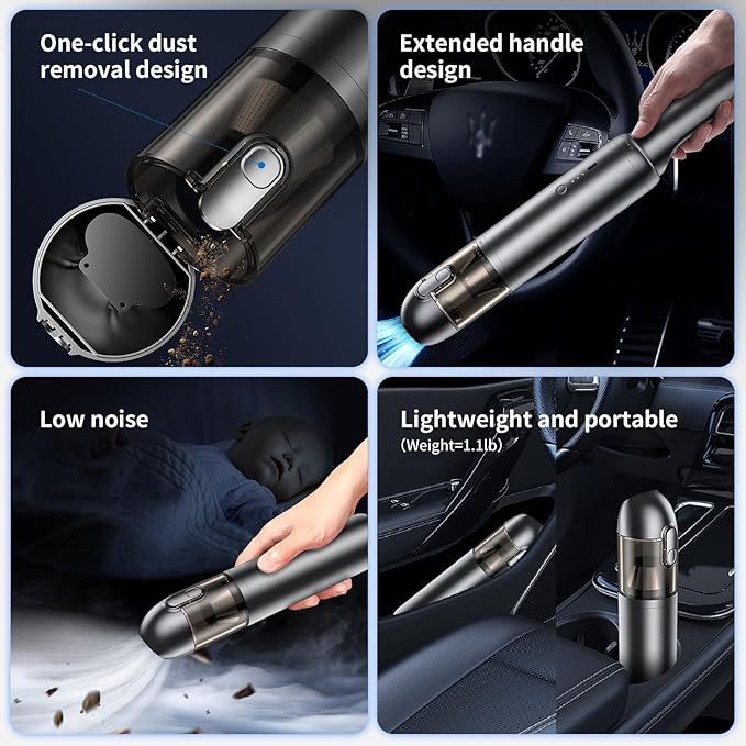 Handheld Vacuum Cordless, Car Vacuum Portable with Brushless Motor & 16000Pa Strong Suction, 4 in 1 Mini Vacuum Cleaner Rechargeable, Metal Hand Held Vacuum for Car Home Office and Pet, Grey